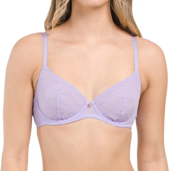 SAVAGE X FENTY NWT Lavender Flocked Logo Mesh Unlined Underwire Bra Size 32A - Picture 1 of 10